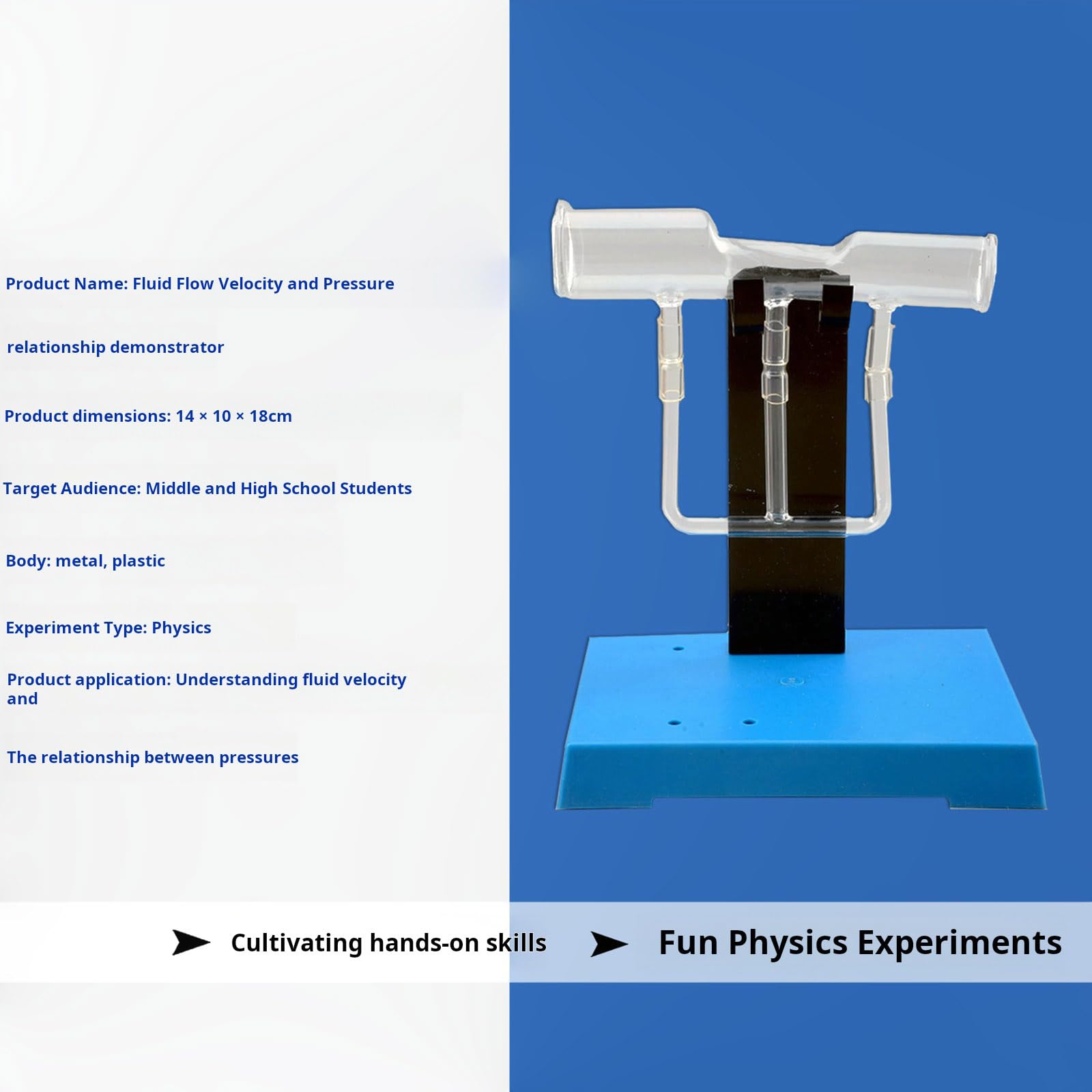 Plastomero metallico Dimostratore flusso fluidi e rapporti pressione Apparato didattico fisica per esperimenti in laboratorio scolastico Attrezzatura didattica fisica