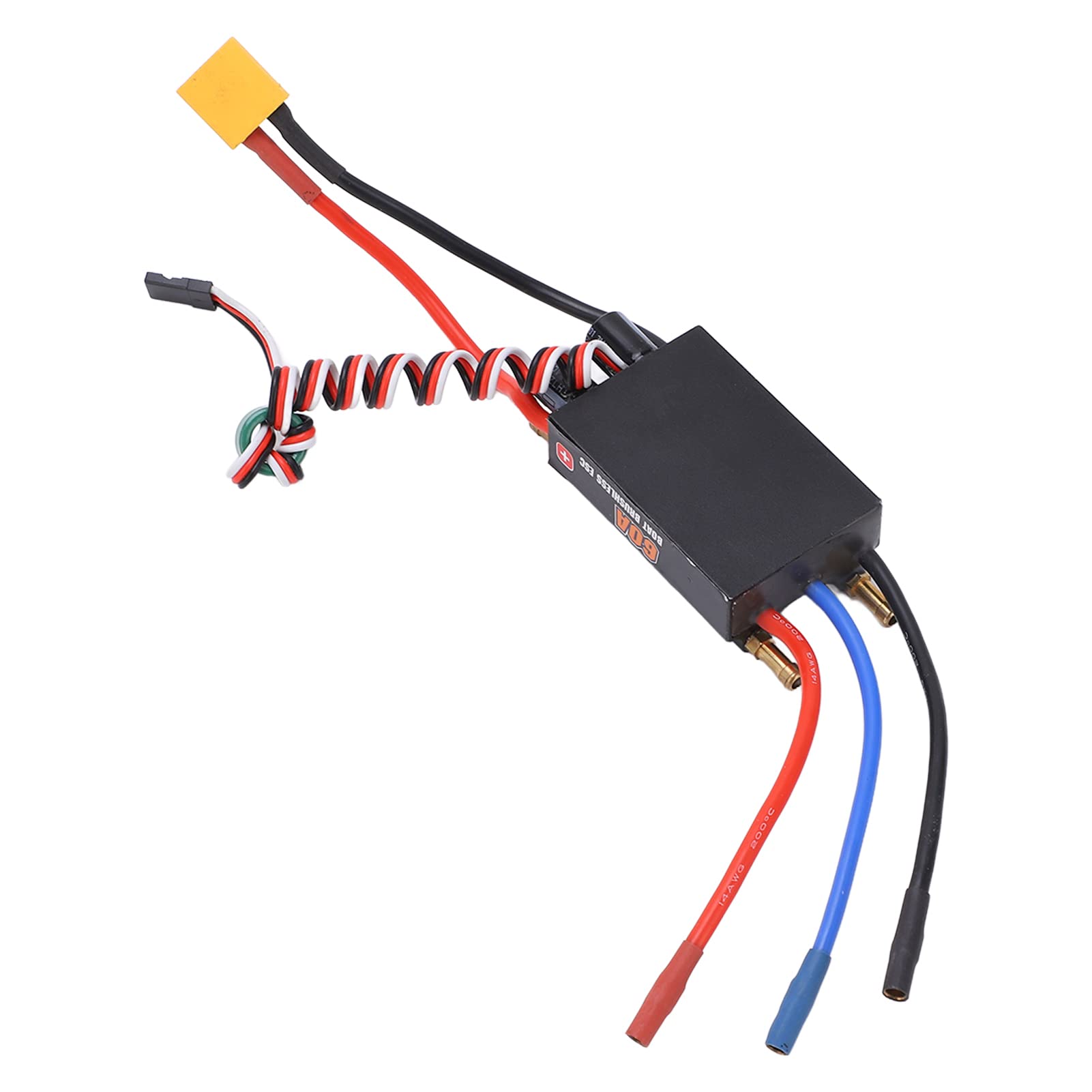 Uxsiya Controlador de Velocidad Electrónico 2‑6S, Enfriamiento Rápido Drenaje de Doble Canal a Prueba de Agua 60a sin Escobillas ESC Menor Consumo de Energía para Modelo de Barco
