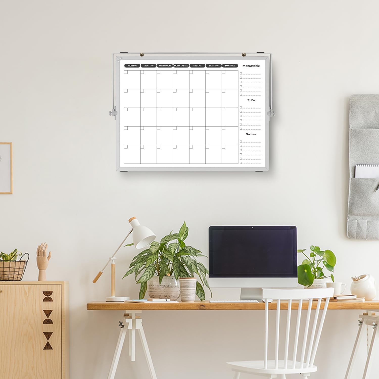 Doppelseitiges Whiteboard Wochenplaner/Monatsplaner abwischbar mit Halter für Tisch und zum aufhängen für Wand 40 x 30 cm