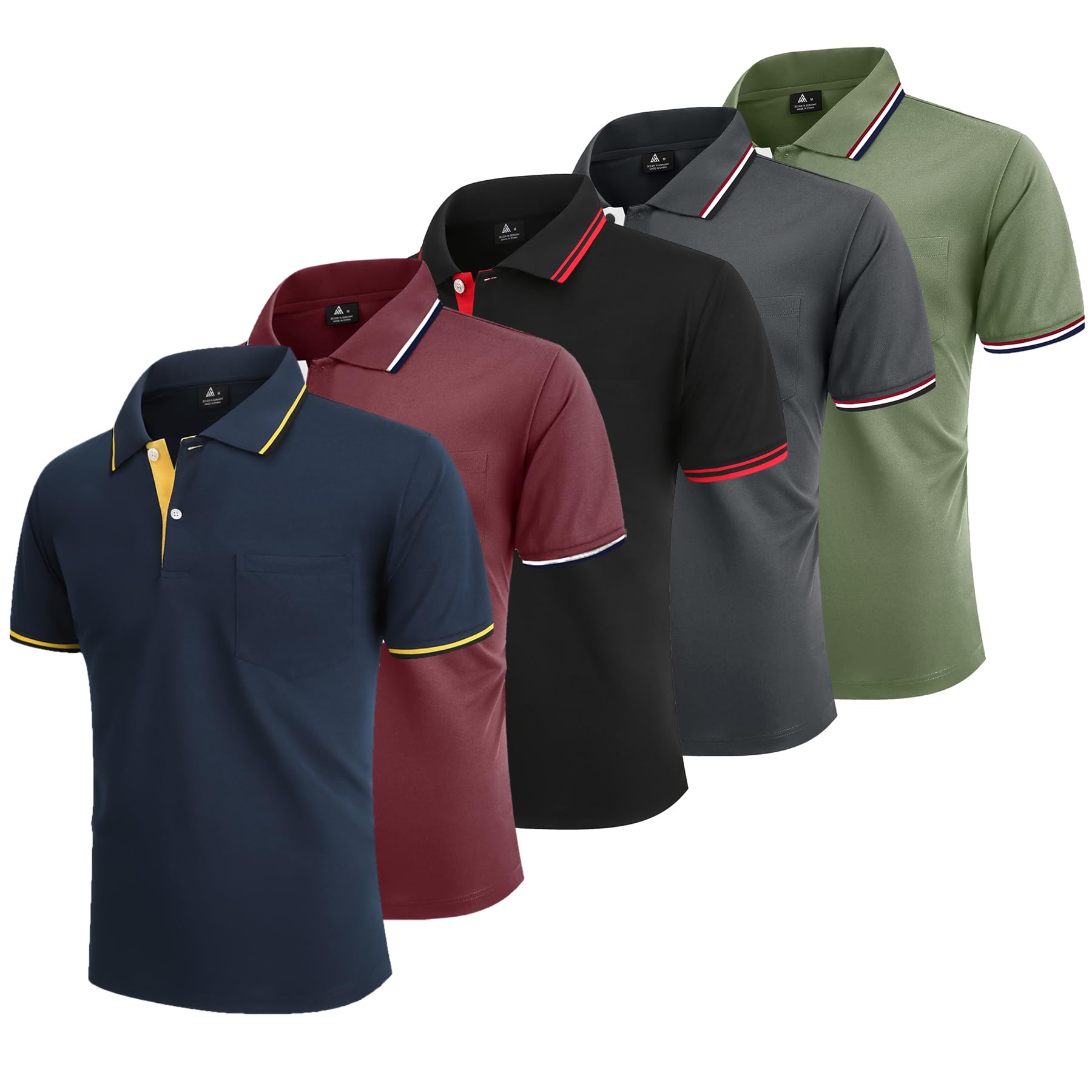LLdress 5er Pack Poloshirt Herren Kurzarm Atmungsaktiv Poloshirt Set Leichtes Golf Polohemd Schnelltrocknend T Shirt