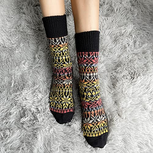 Wool Boot Socks: Organic Virgin Wool Socks with Pattern for Women and Men, Sizes 6-13.52