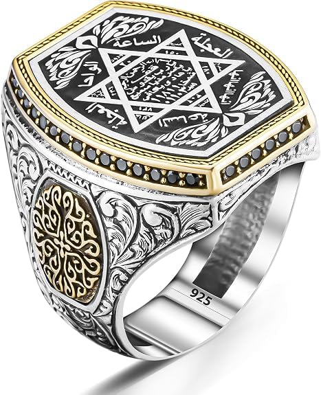 Anillo de plata de ley 925 con diseño de sello de los siete arcángeles para hombre, anillo de cábala de Salomón con circonita cúbica hexagonal en triángulo, estrella de David, anillo de