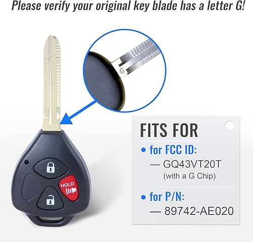 Miniatura 2 de Control remoto de entrada sin llave mejorado para Toyota Sienna Tacoma Tundra FCC ID GQ43VT20T G Chip (tu llave antigua debe tener sello G)