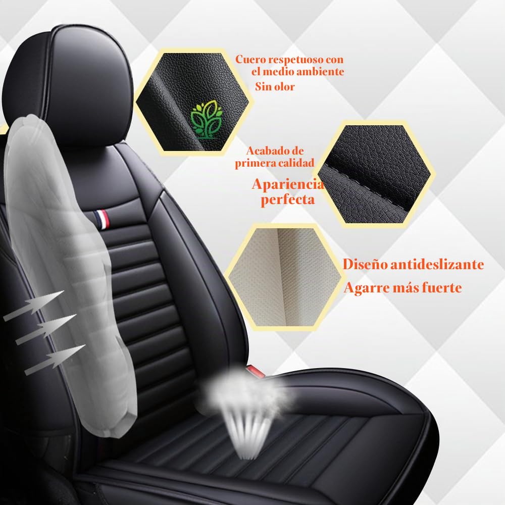 Fundas para Asientos de Coche Para Mercedes-Benz Clase B, Clase C, Clase E, GLB, GLC, GLE, Juego Universal de 5 Piezas de Cuero Sintético – Transpirable, Hidrorrepelente y Resistente al