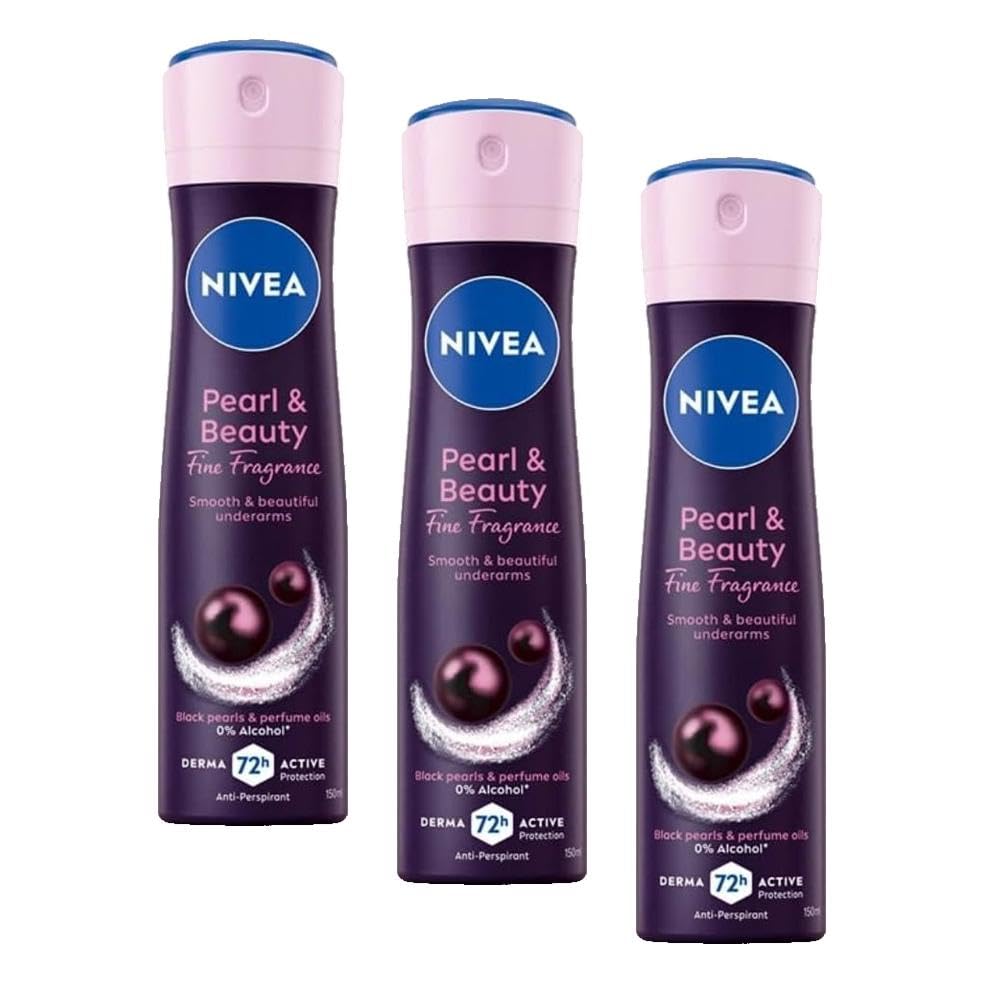 NIVEA Kadın Sprey Deodorant Pearl&Beauty Fine Fragrance,48 Saat Anti-perspirant Koruma 150ml (3 paketi)