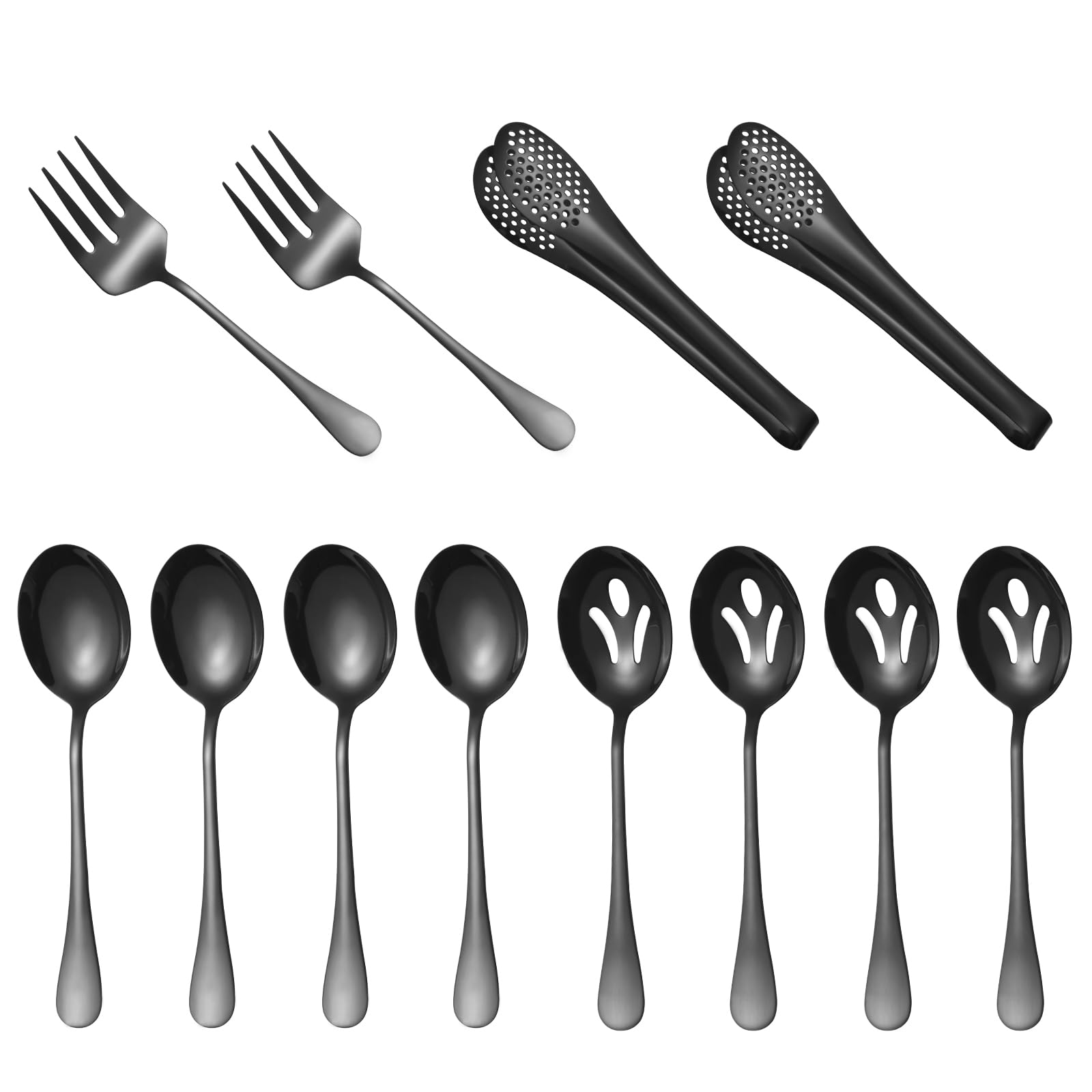 Utensilios grandes para servir, juego de 12 piezas de acero inoxidable con cucharas de servir, tenedor, pinzas para servir, juego de utensilios de servir pulidos para fiestas de bufé en casa, apto