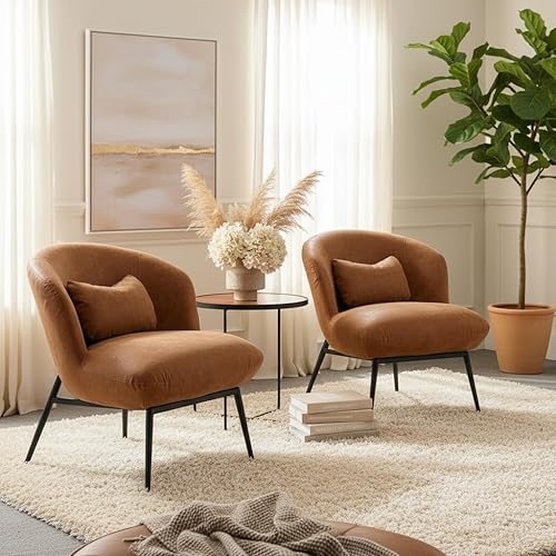 Miniatura 27 de LukeAlon Sofá individual de piel sintética, moderna silla tapizada con patas de metal y almohada, bonita silla de sala de estar, silla de asiento