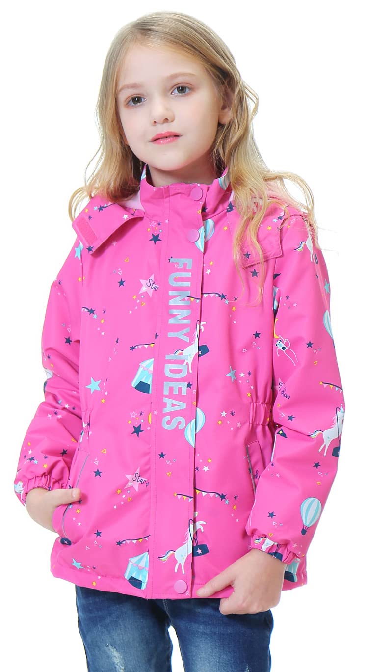 DILIBA Girls Boys Rain Jacket with Hooded Waterproof Windbreaker Raincoat Winter Warm Fleece Jackets for Kids