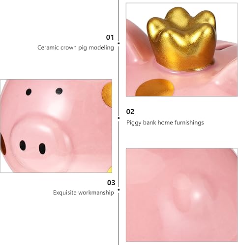 Miniatura 8 de VICASKY Cerdito de cerdo de cerámica con corona de cerdo, banco de monedas para ahorrar dinero, contenedor de cambio para niños, regalo de
