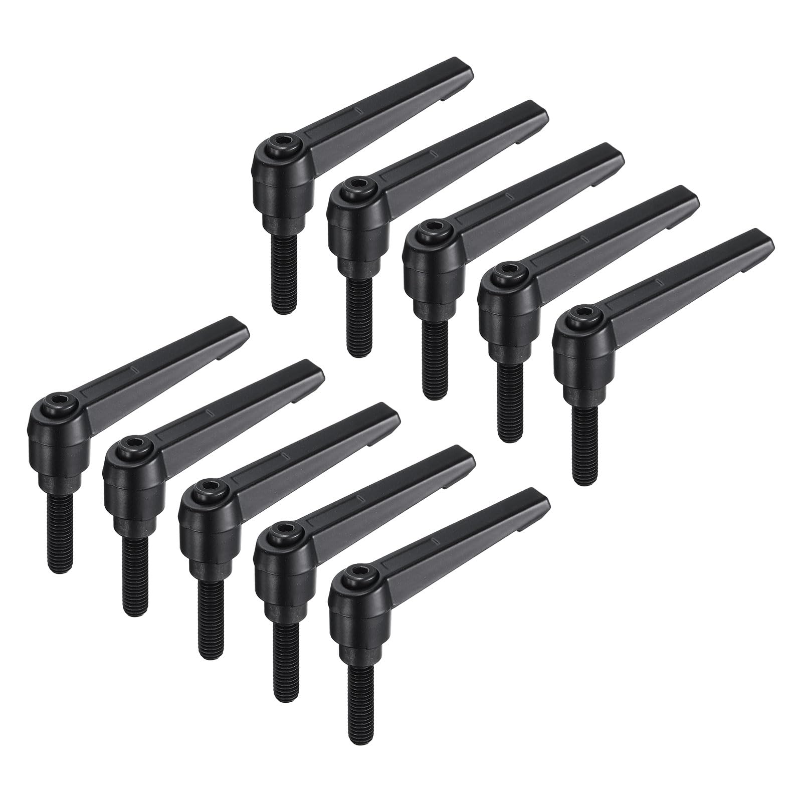 uxcell 10pcs Lever Adjustable Handles M8 x 32mm Metric Male Thread, Level Clamping Handle Hand Stud Knobs Rotating Screw Handles Bolts with Locking Lever, Black