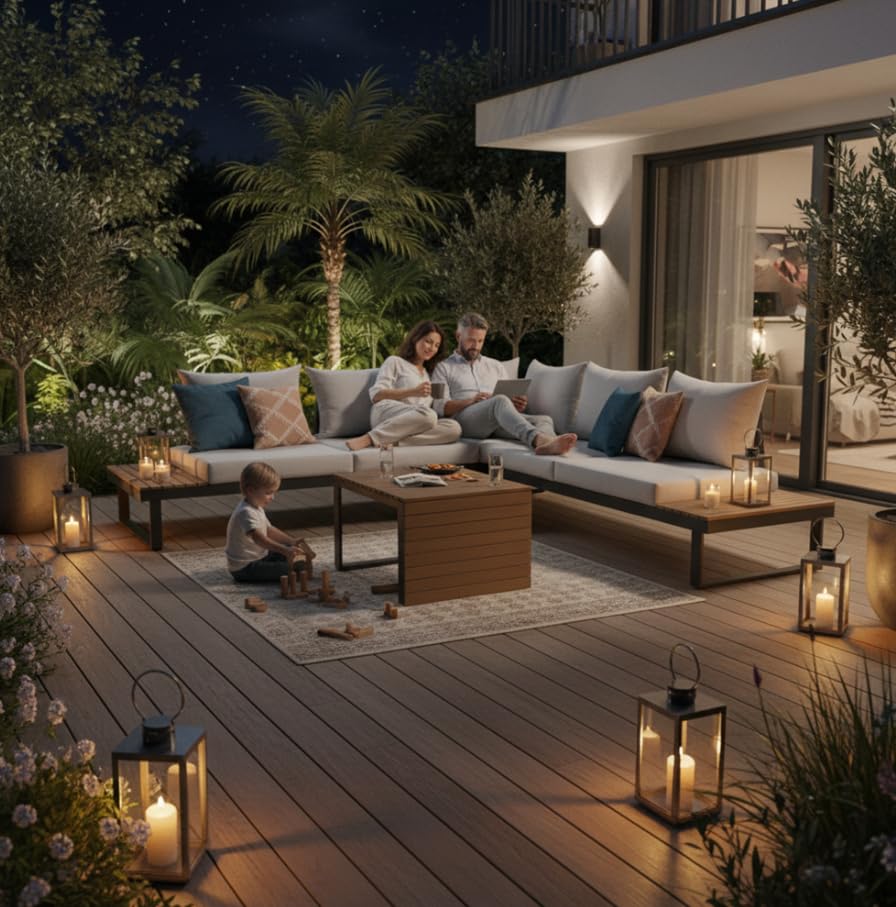 BDW Marbella Salon de jardin en aluminium gris avec polywood design modulaire pour terrasse et jardin, canapé 2 places, canapé d'angle, table basse