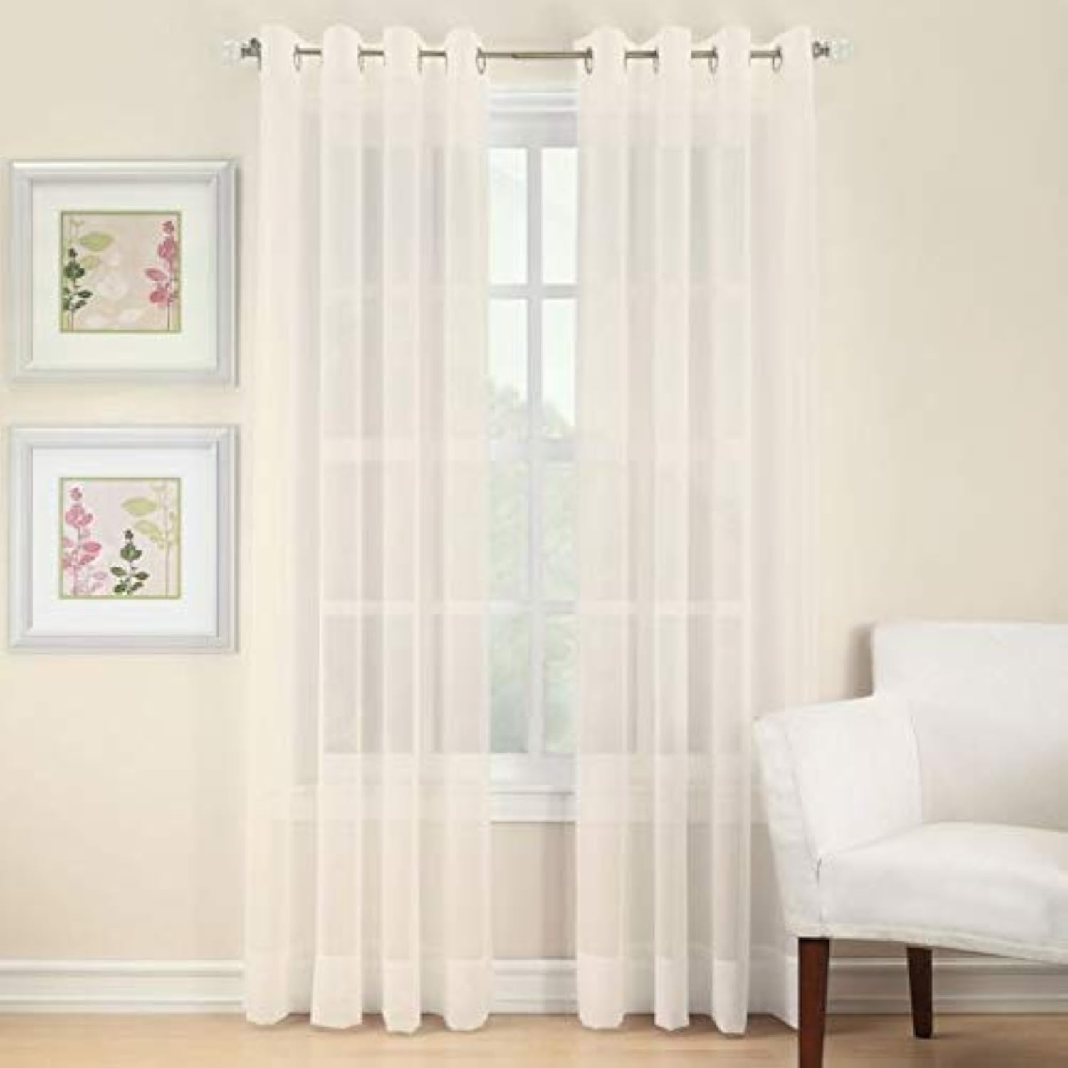 Megachest pair of sheer voile RING top (ivory, 56" wideX36 drop(W142cmXH91.5cm))