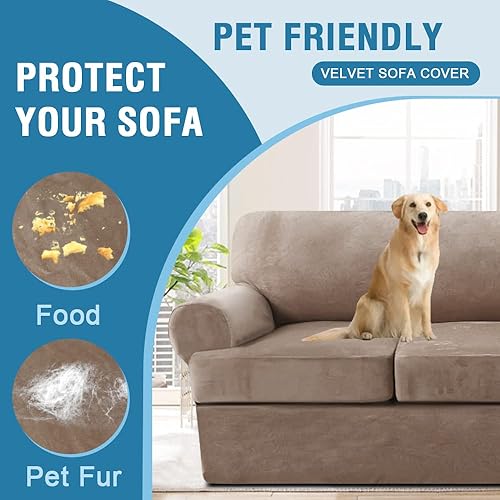 Miniatura 7 de Funda para sofá de 3 piezas, fundas para sofá biplaza con cojines en forma de T, funda para sofá de terciopelo grueso, protector de muebles, fundas