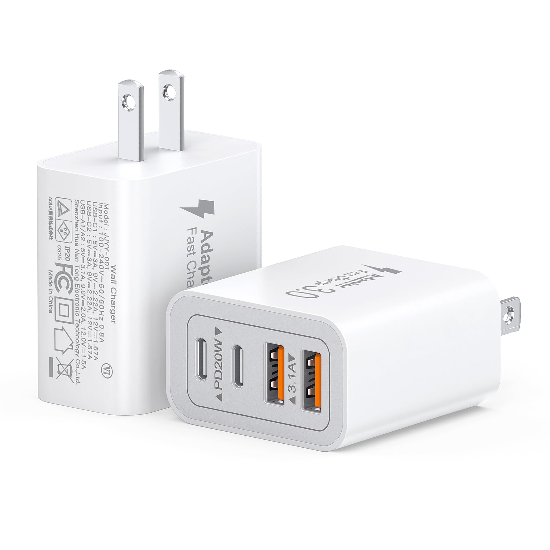 40W USB C Charger Block, 2-Pack 4-Port Type C Fast Charging Brick Dual PD&QC Wall Plug Adapter Compatible for iPhone13/14/15/16/17 Pro/Pro Max/iPad, Airpods, iwatch, Samsung Galaxy