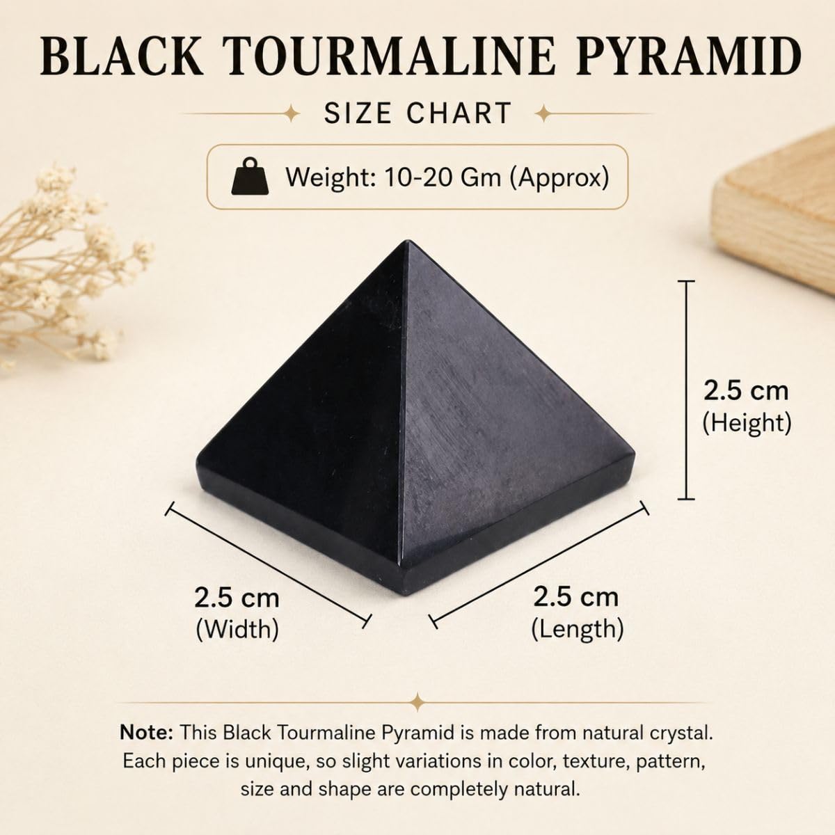 Black Tourmaline Crystal Pyramid for Meditation, Reiki & Feng Shui (10-20 Gm) | Decorative Showpiece for Vastu Home Decor & Housewarming Gift | Healing Crystals for Protection & Grounding 1