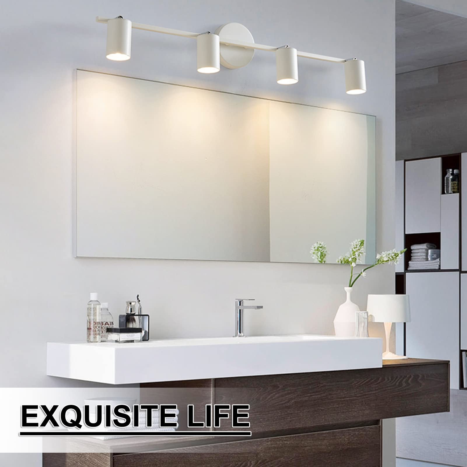 Luci da toeletta Moderne a LED 4 luci Apparecchi di Illuminazione per toeletta da Bagno Luci da toeletta da Bagno Moderne opache （Luce Regolabile in Tre Colori） (Colore : Bianca, Dimensioni : 80cm)