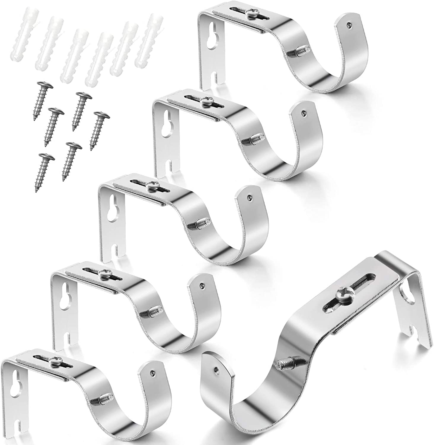 YHRY6 Pack Adjustable Curtain Rod Brackets, Heavy Duty Drapery Rod Holders, Hardware Window Curtain Rod Support Hanger for 1 Inch Rod with Installation Screws, Durable and Anti-rust