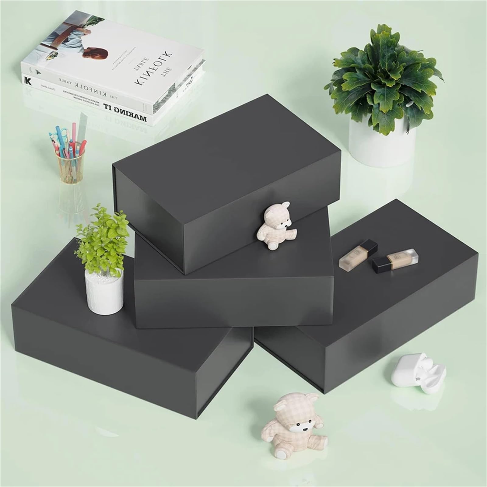 Confezione regalo con coperchio, scatola rettangolare pieghevole con chiusura magnetica, per proposta di matrimonio (bianco, 26,5 x 18 x 7,5 cm, 4 pezzi)