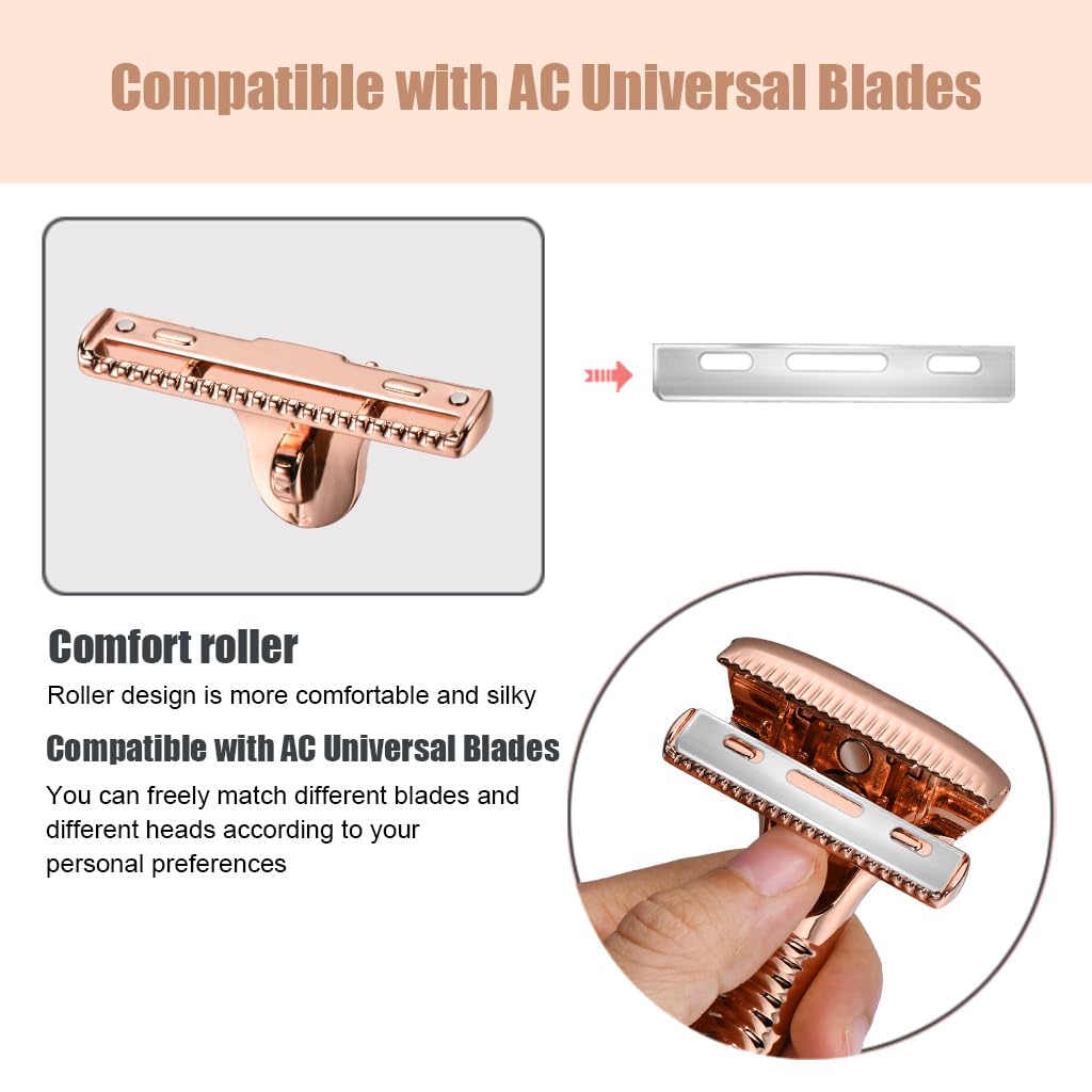Magnetic Safety Razor for Men Smooth Single Blade Shave Easy Blade Change Stainless Steel Mens Face Razor Durable Blade Shavers for Men - Rose Gold