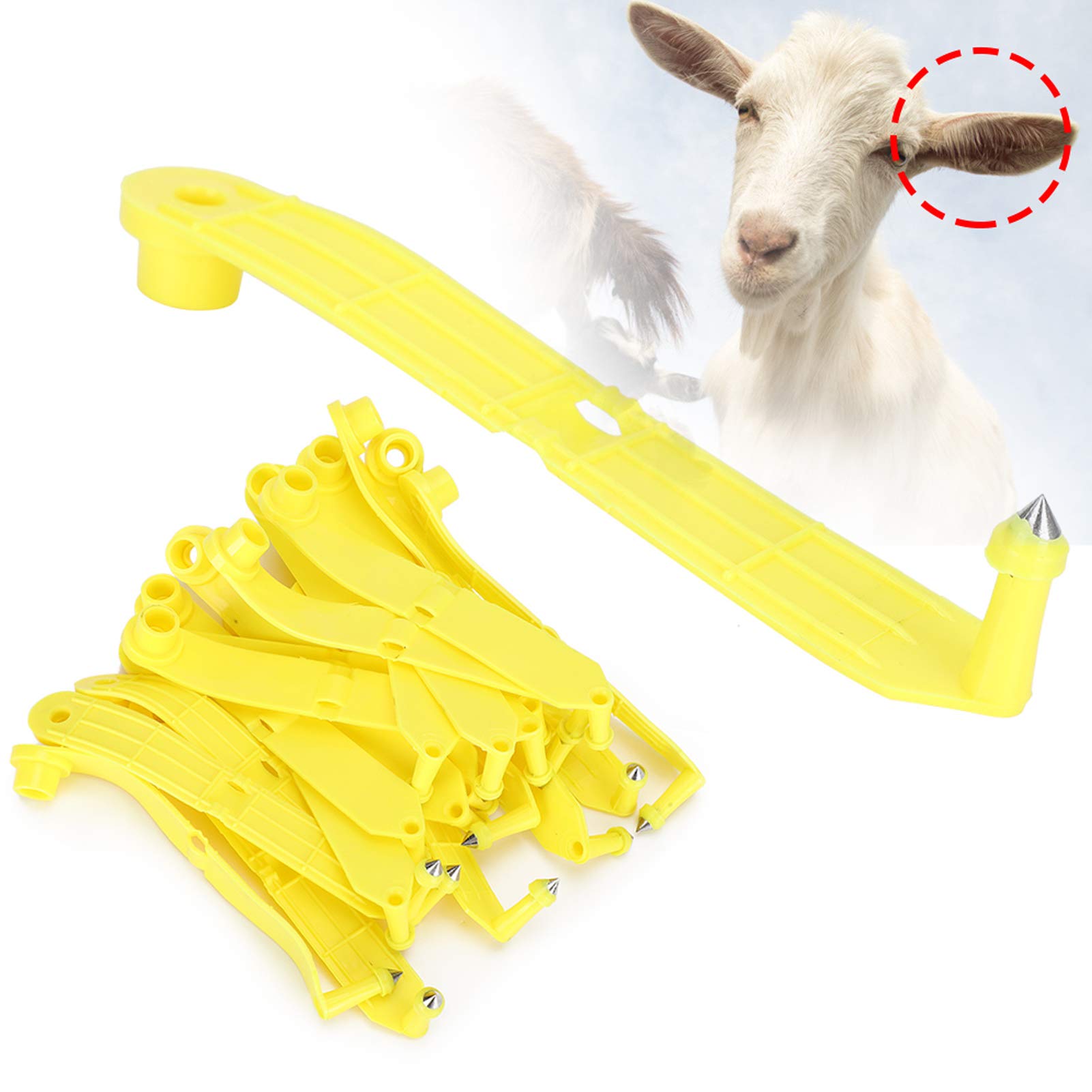 Etichetta auricolare per pecora Carta di identificazione animale 100 pezzi Doppia piegatura Giallo Numero integrato Forniture agricole durevoli Attrezzatura per marcatura per
