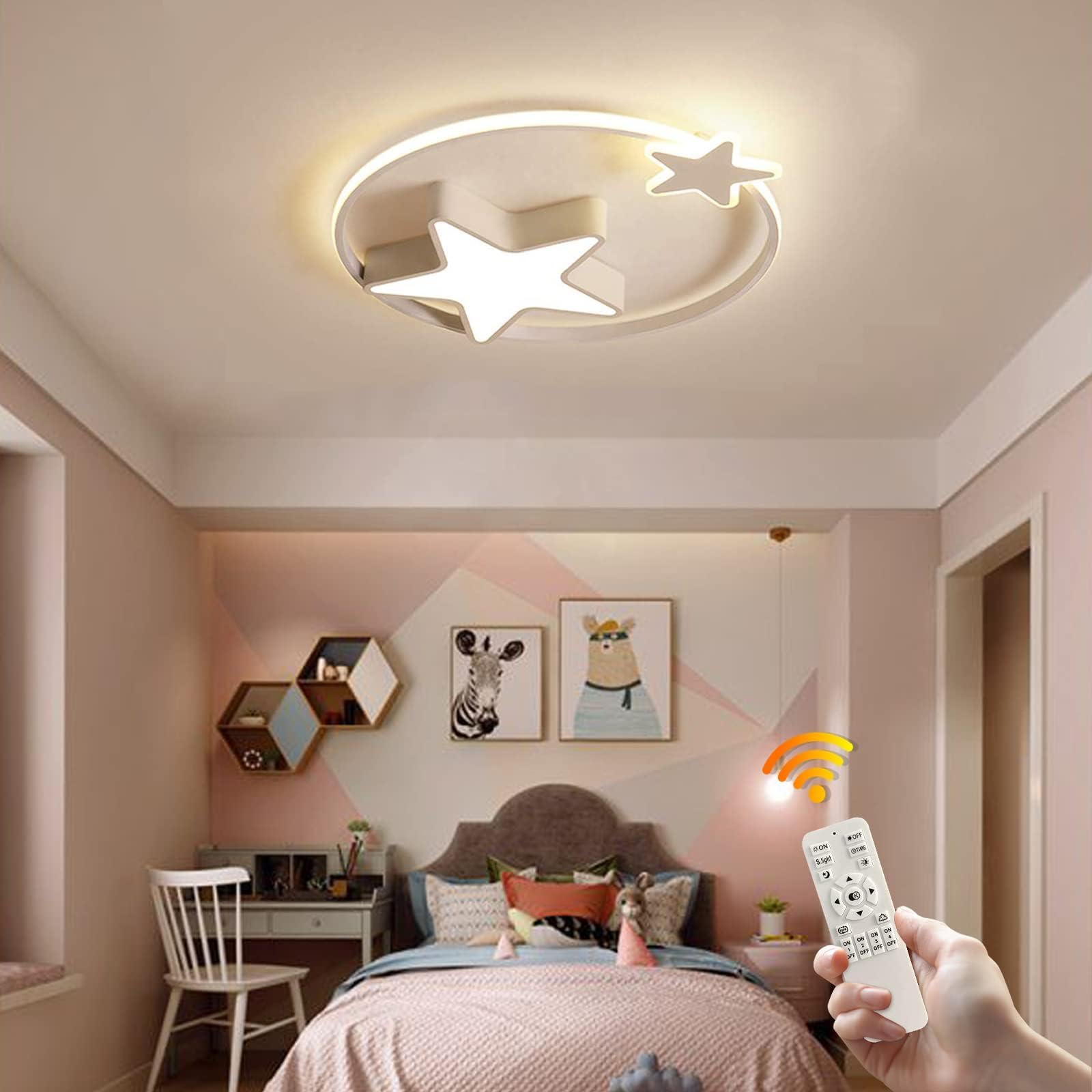 Weiße LED Deckenleuchte | Moderne Runde Kinderlampe | Sterne Sternenhimmel Kinderlicht | Ø55cm 48W | Dimmbar Mit Fernbedienung 2700K-6500K | Kinderzimmer Jungen Mädchen Deckenleuchte Schlafzimmer