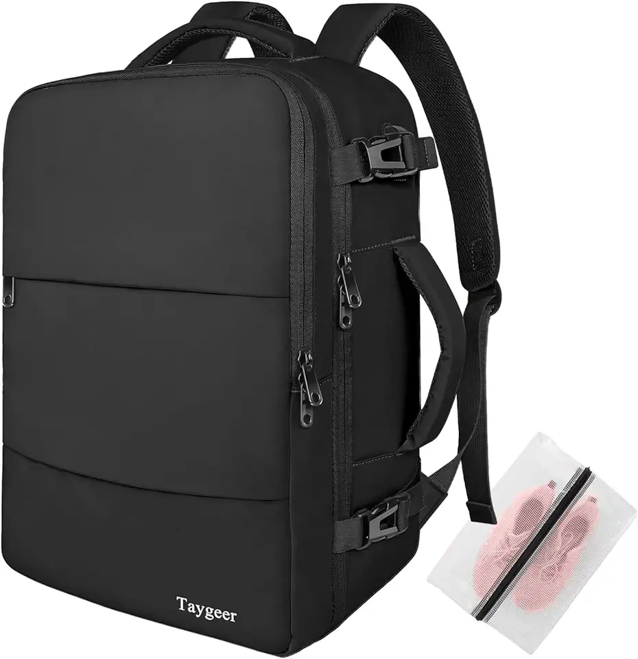 Taygeer Ryanair Handgepäck 40x30x20, Rucksack Handgepäck Flugzeug 24L Leicht, Rucksack 40x30x20 mit 15.6 Zoll Laptopfach und USB Ladeanschluss, Klein Reiserucksack für Weekender, Kurze Tirp, Schwarz