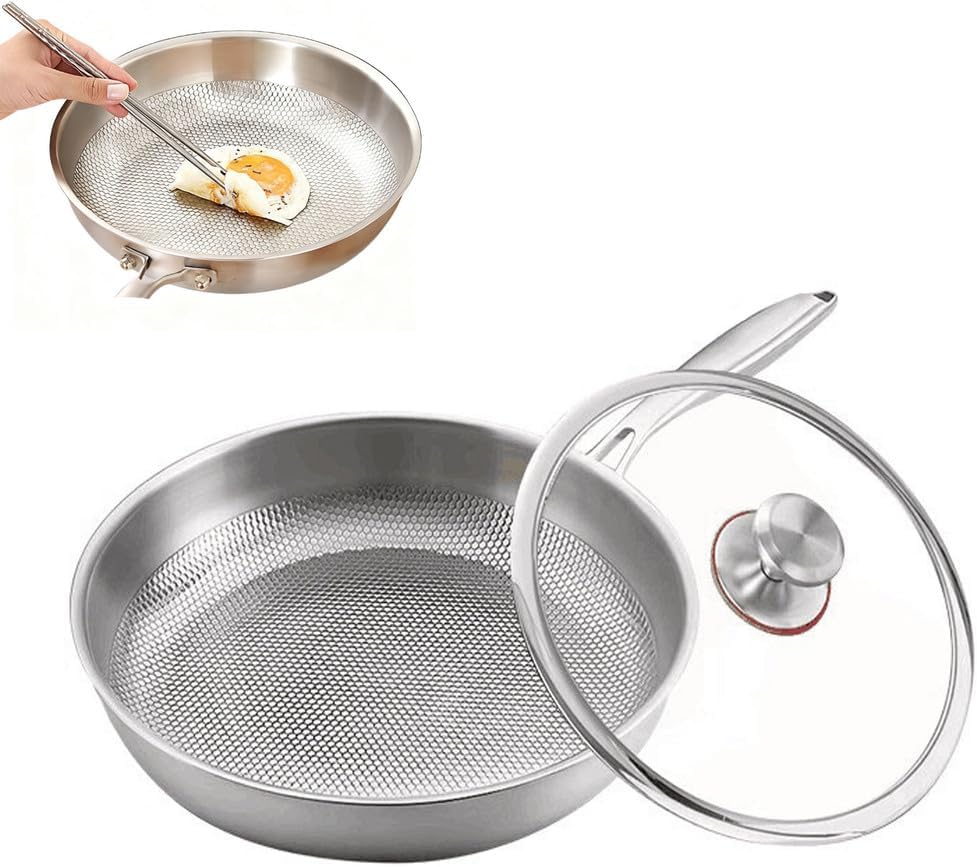 Titanium Pan, Non Stick Titanium Hammered Pans for Cooking, Ultra-Durable, Scratch-Resistant, Even Heating Frying Pans, Dishwasher-Safe, Compatible with All Cooktops,No lid,10.23in