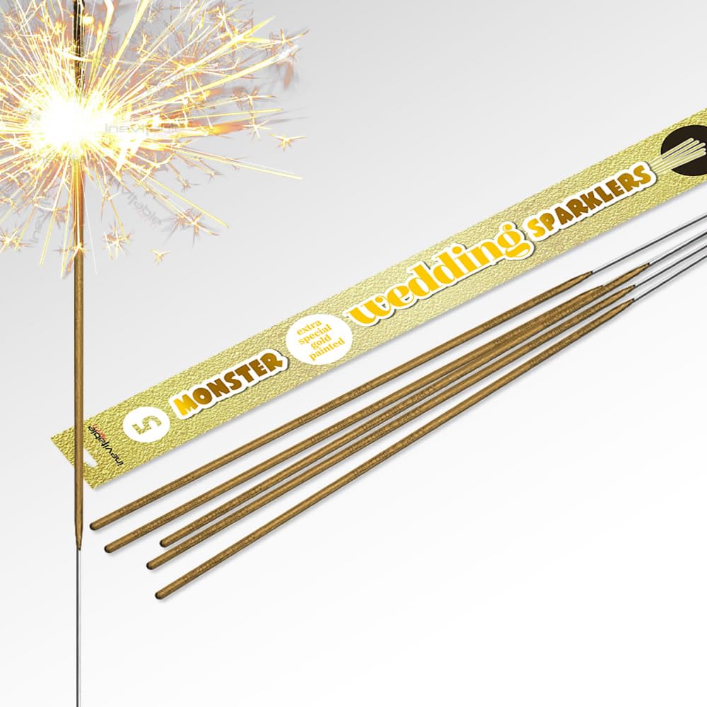 Inevitable Party 45cm (18") Monster Wedding Sparklers | Extra Special Gold Painted (5 Sparklers (1 Pack))