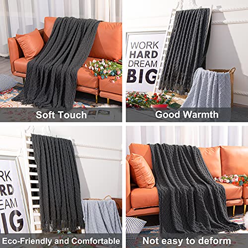 Ntbay Acrylic Knitted Throw Blanket, Lightweight And Soft Cozy Decorative Woven Blanket With Tassels For Travel, Couch, Bed, Sofa, 51X67 Inches, Dark Grey Checkered #TOP6