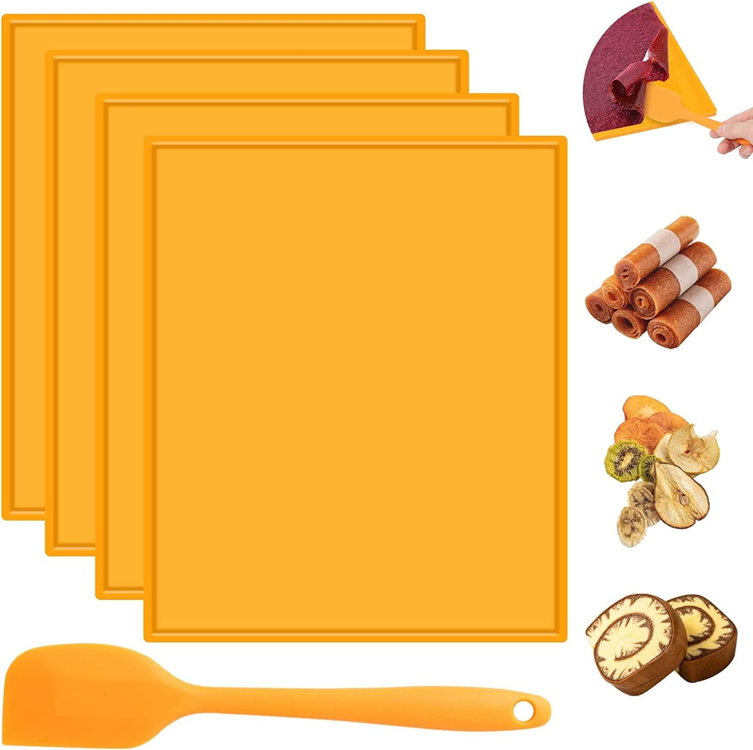 THE WHITE SHOP4PCS Silicone Dehydrator Sheets Dehydrator Mats with Edge for Fruit Leather Liquid Fruits Meat Vegetables Herbs,Non-stick Dehydrator Trays with Silicone Scraper