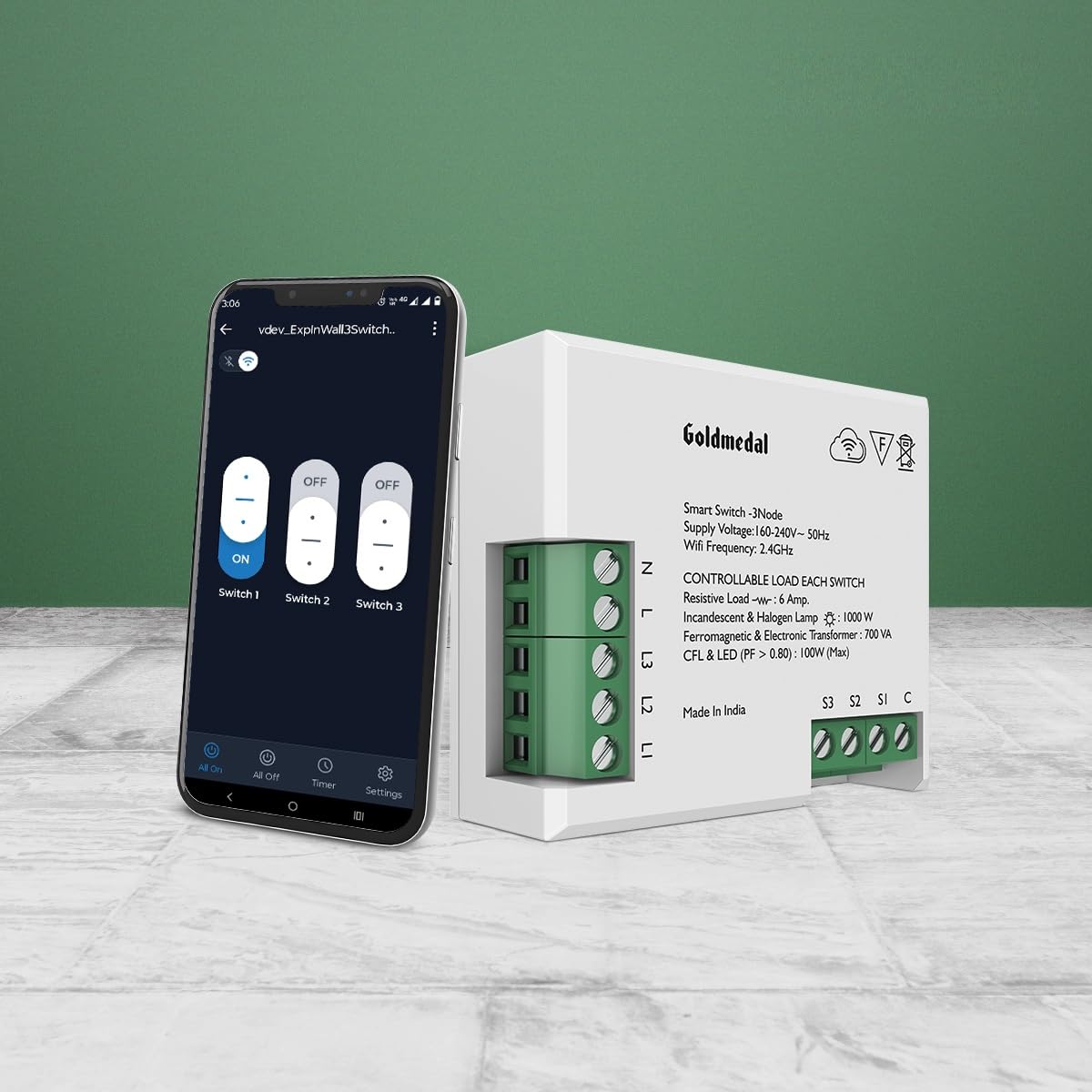 Goldmedal WiFi 3 Node Smart Switch |Compatible with Alexa,Google Assistant|No Hub Required |Home Automation|(White)-picture-10