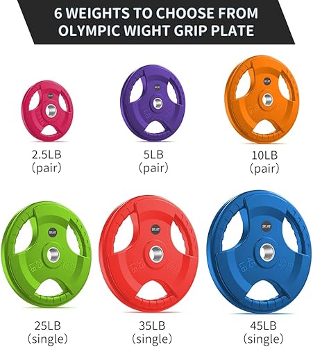Miniatura 6 de SPART Placa de agarre olímpica con revestimiento de goma de color de 2 pulgadas en pares o individual para entrenamiento de fuerza, levantamiento de