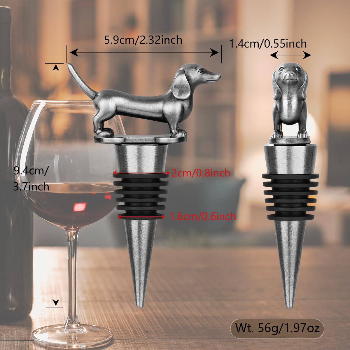Dachshund - Tapón de botella de vino para vino champán, regalos de perro salchicha, regalos de vino para hombres, papá, mujeres, amantes de los perros de salchicha, regalos de cumpleaños 8