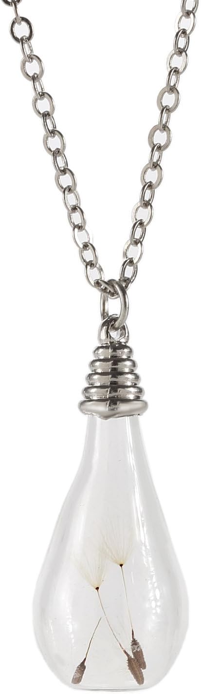 Dandelion Seed Specimen Necklace Glass Pendant Necklace for Women Light Bulb Bottle Alloy Chians