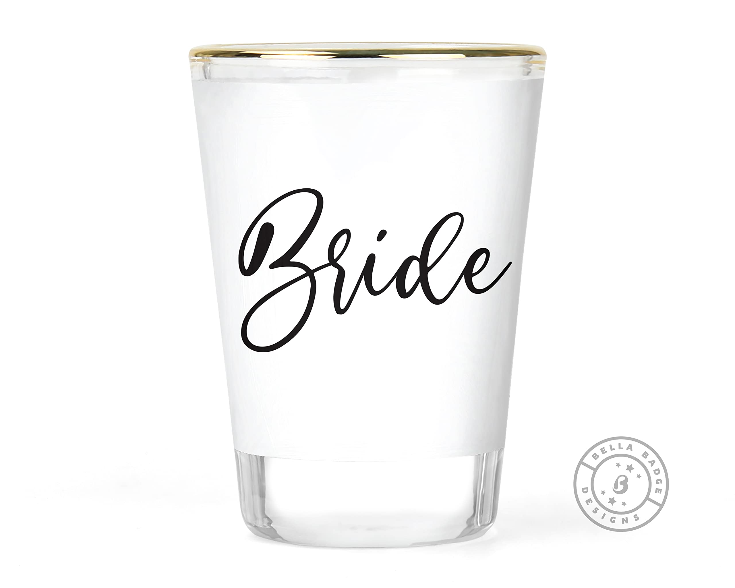 Shot Glasses Bride and Groom - Wedding Shot Glasses - Bride & Groom Gift - Gift for the Newlyweds - Matching Gift Glassware Set - 2 Matching Shot Just Married Gift Set Ideas - 1.5 ounce Gold-rimmed