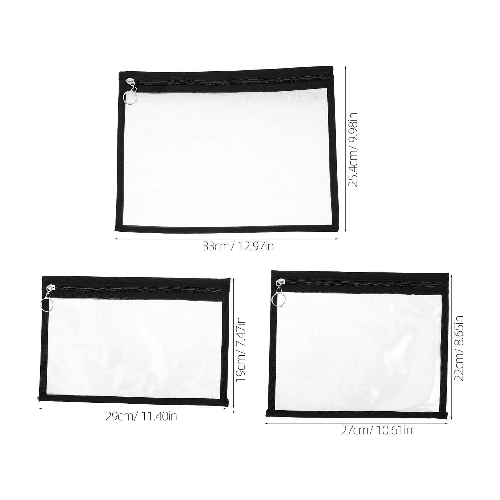 Durchsichtige Reißverschlusstaschen 12 Stück aus Schwarzem PVC Dokumenten und Kosmetiktaschen Organizer für Schule Büro und Reisen