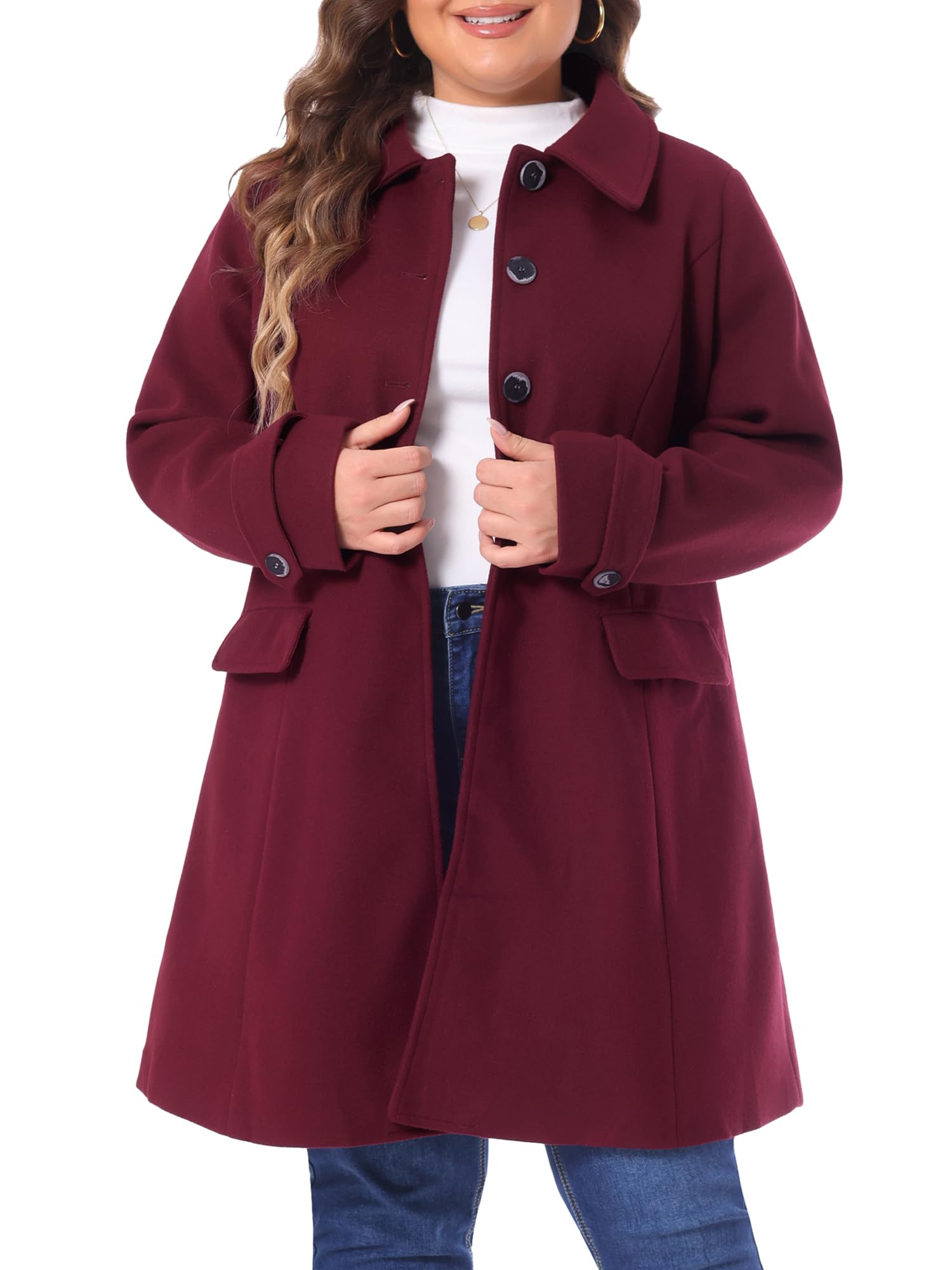 Agnes Orinda Plus Size Winter Coats for Women Peacoat Classic Single Breasted Trench Coat with Pockets
