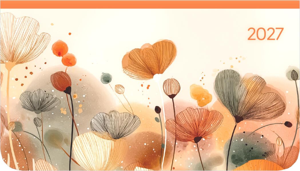 MyTimer Pad Flower Field 2027: Taschenkalender 15,6x9 cm im Querformat - Wochenplaner mit 128 Seiten, Monatsübersicht & Notizbereich, für Schule, Beruf & Alltag