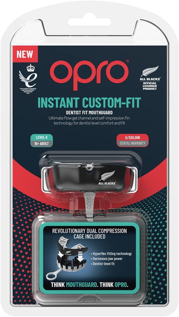 OPRO Instant Custom-Fit Mouth Guard, Dentist Mouthguard, Revolutionary Fitting Technology for Ultimate Comfort, Protection & Fit, Gum Shield for Rugby, Boxing, Hockey, MMA (All Blacks, Adult)