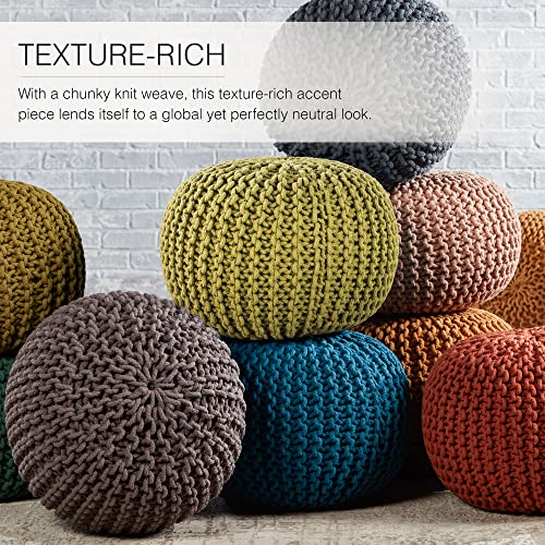 Jaipur Solid Pattern Green Cotton Pouf, 20-Inch x 20-Inch x 14-Inch, Fern Spectrum