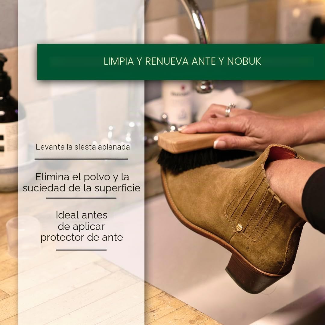Cepillo Renapur de Crin de Caballo - Cerdas Súper Suaves con Mango Ergonómico de Madera, Pulir Cuero y Limpiar Zapatos/Botas de Ante o Tela.