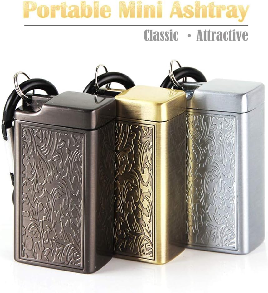 Portable Cigarette Ashtray Outdoor Ash Holder, Pocket Smoking Ash Tray with Lid, Metal Mini Ash Can with Key Chain Bronze image 2