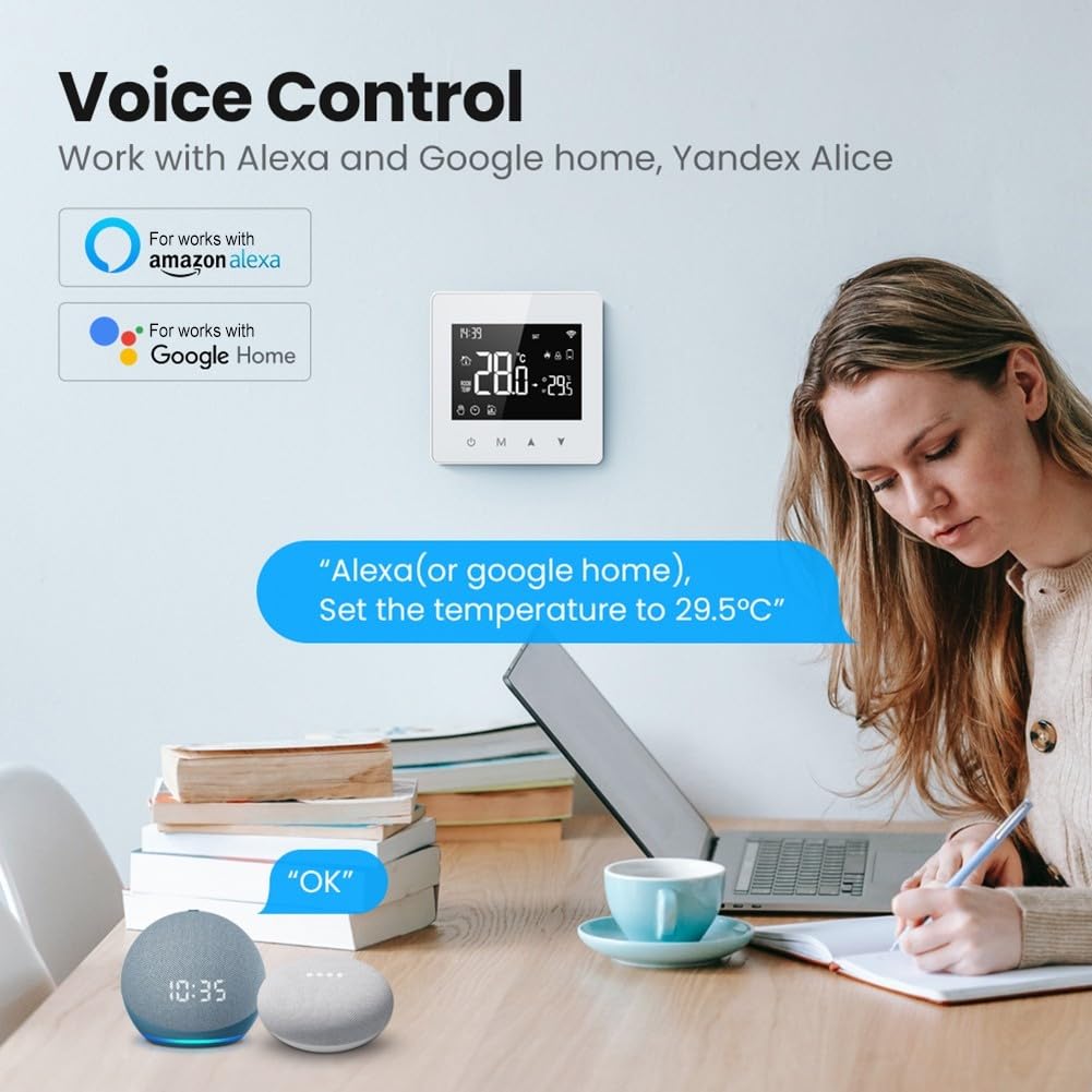 Termostato intelligente Wifi per riscaldamento caldaia a gas, regolatore di temperatura programmabile Tuya/Smart Life Telecomando, risparmiare energia e costi, Compatibile con Alexa Google Home