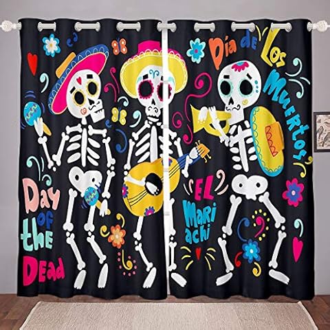 Greneric Cortinas de calavera de azúcar para niños, adolescentes y adultos, juego de tratamiento de ventana Cover