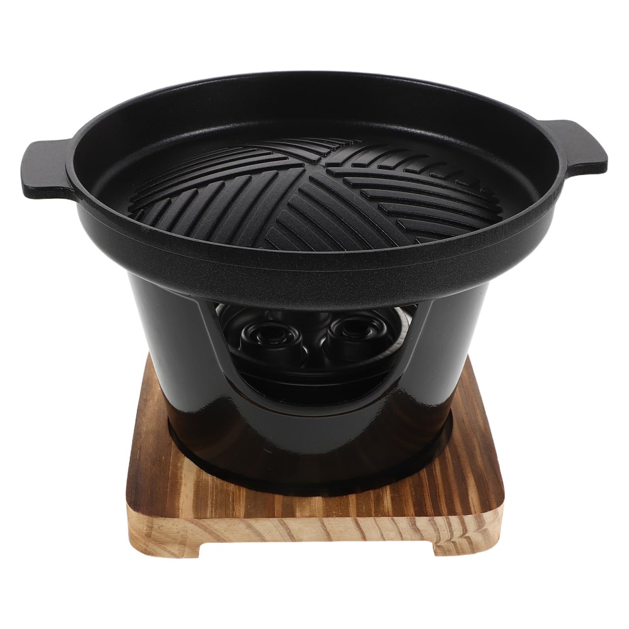 Griglia Giapponese Tonda a Carbone Portatile Nera 19, 5cm | Lega di Alluminio e Legno, Base Ispessita con Manico Anti-scottatura, Rivestimento Antiaderente