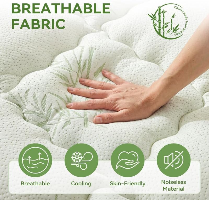 Queen Mattress Topper Viscose Made from Bamboo - Pillow Top Cooling Bed Topper for Back Pain Relief - Breathable & Naturally Cooling for Hot Sleepers, Deep Pocket Fits 8-21" Mattress,Green