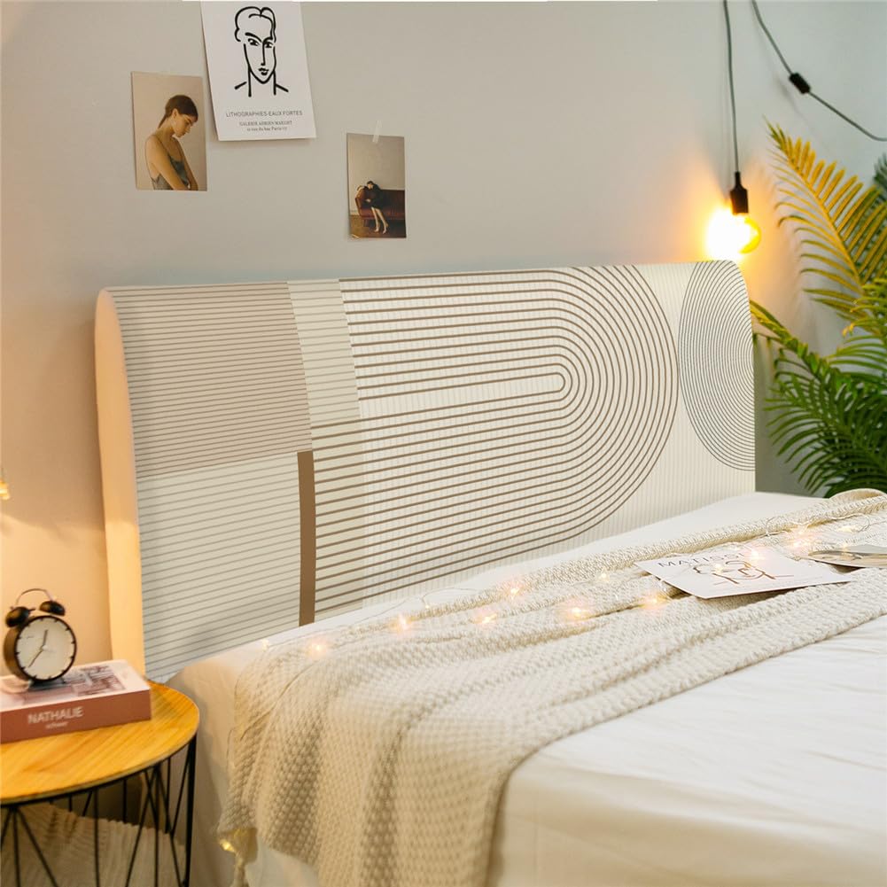 ENEN Funda Cabecero Cama Elástica Universal Cubierta para Cabecero de Cama Lavable Todo Incluido Cubre Protectora de Cabeceros para Cama Doble Bed (120cm,líneas Simples 9)