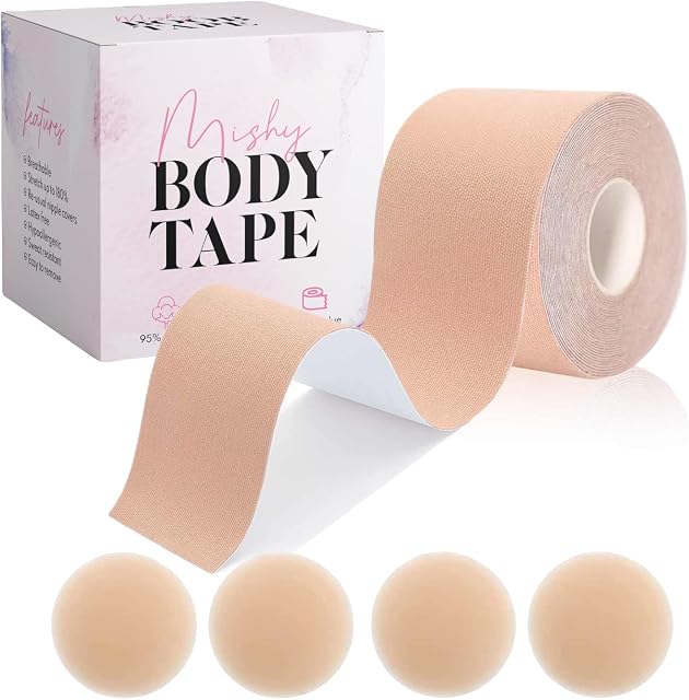 Mishy  Boob Tape & Nipple Cover Set for Women  Breathable Skin-Friendly Cotton & Spandex  Multipurpose Pack to Support, Lift, Cover Nips & Complete Outfits  Go Backless & Strapless in Confidence