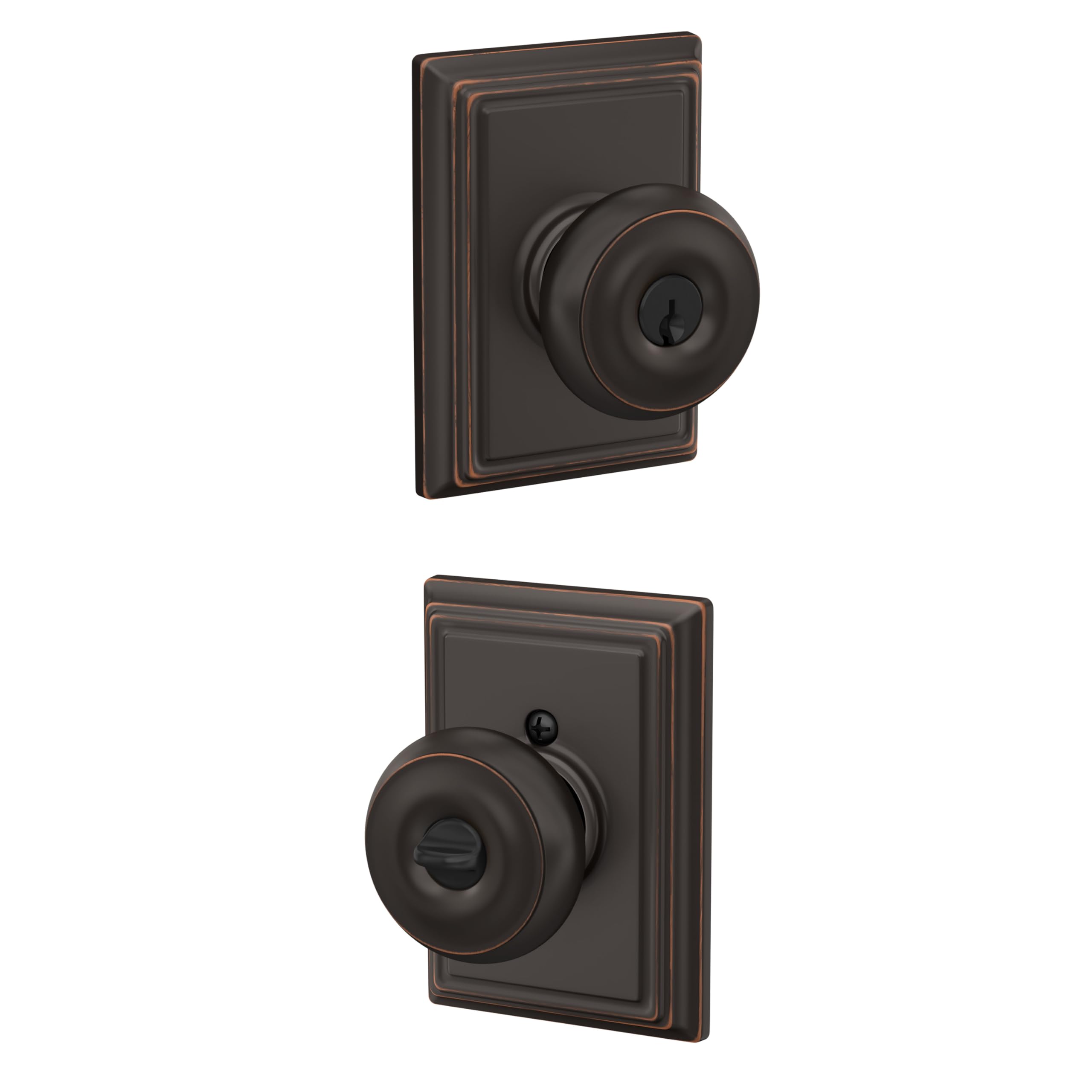 SCHLAGE Georgian Keyed Entry Door Knob, Interior/Exterior, Aged Bronze