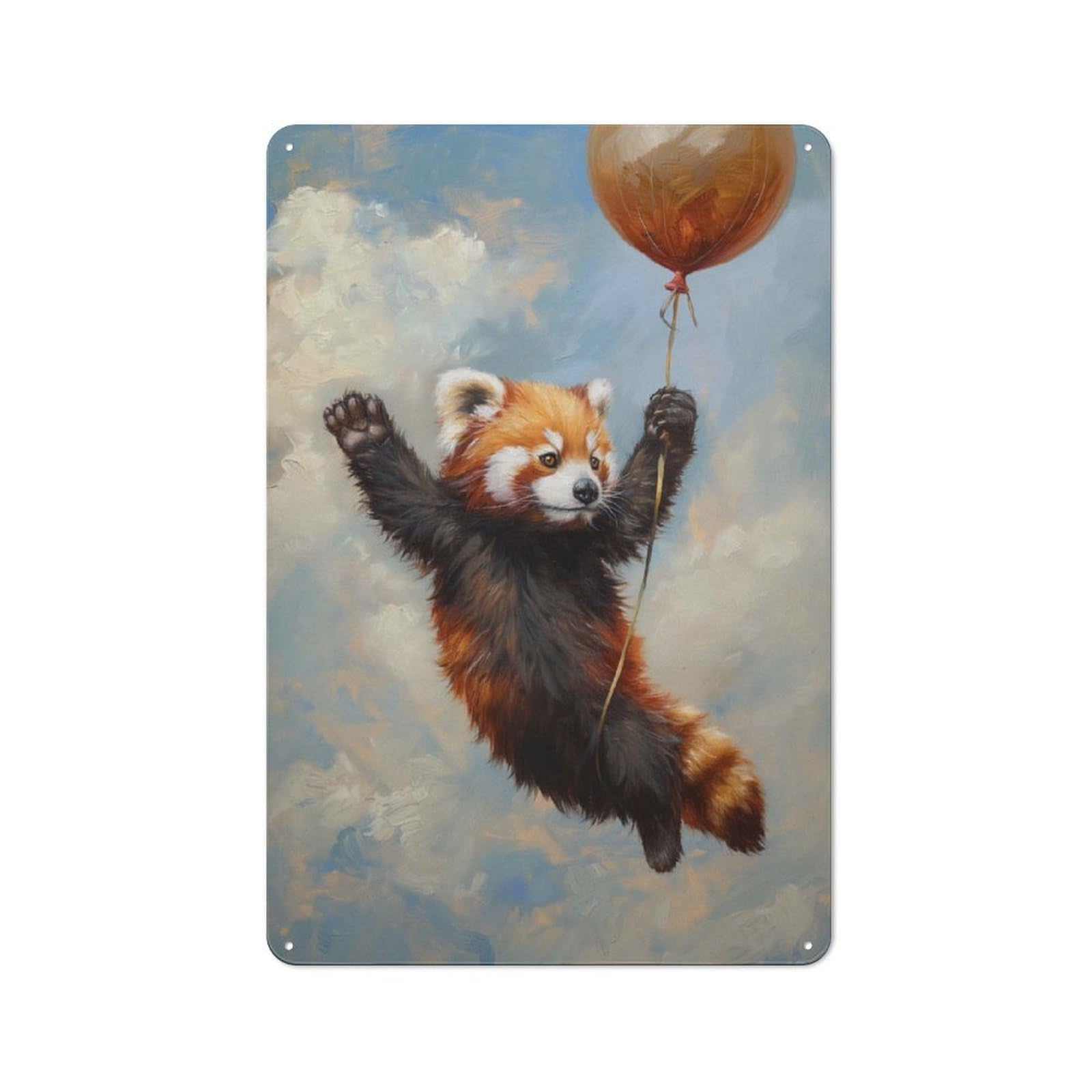 Distressed Look Red Panda Balloon Flying Decorative Tin Sign 30x20cm, Retro Room Decor for Lounge, Study, Pub Or Wall Gallery